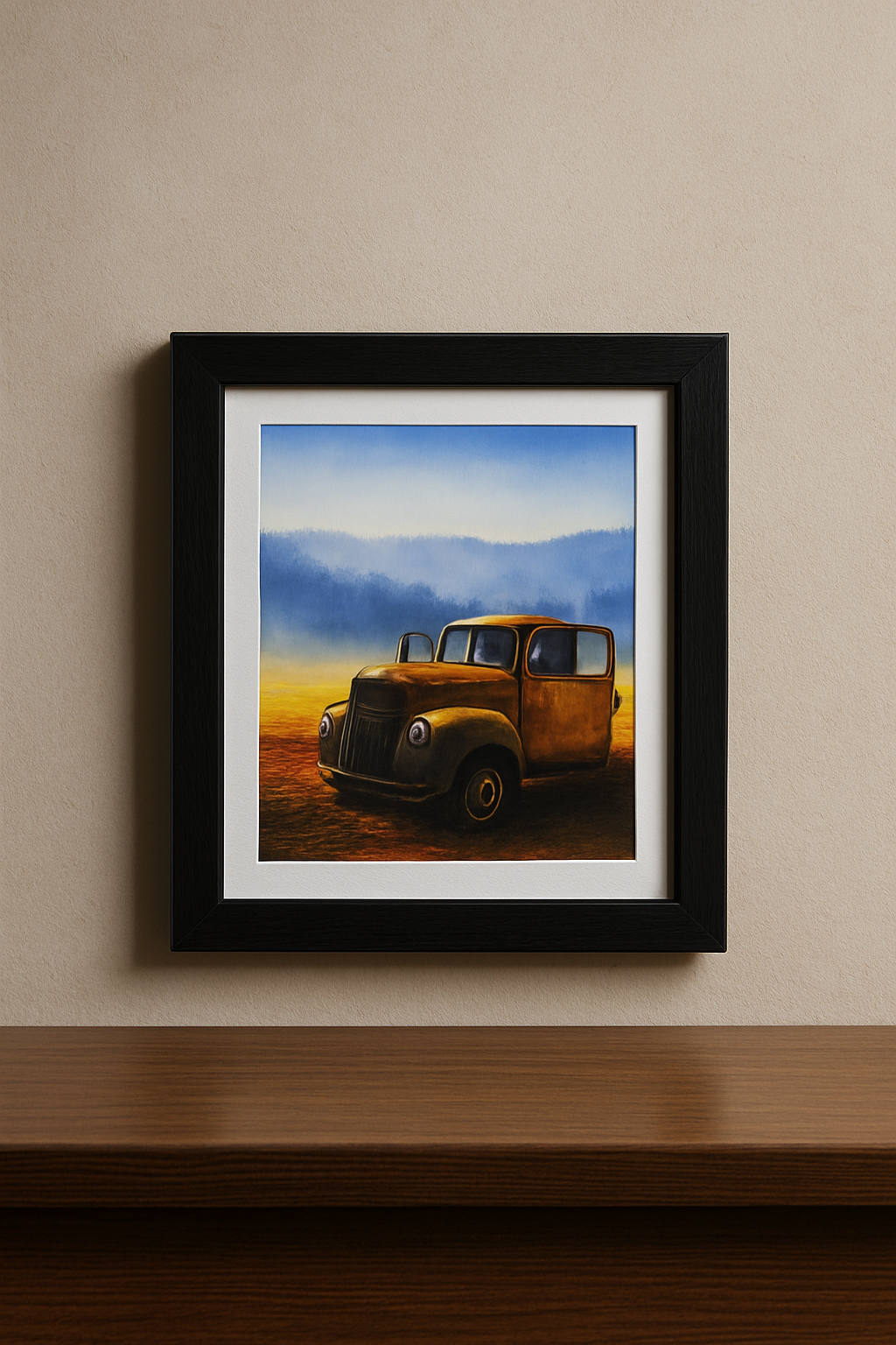 Rustic Yellow Vintage Car Painting