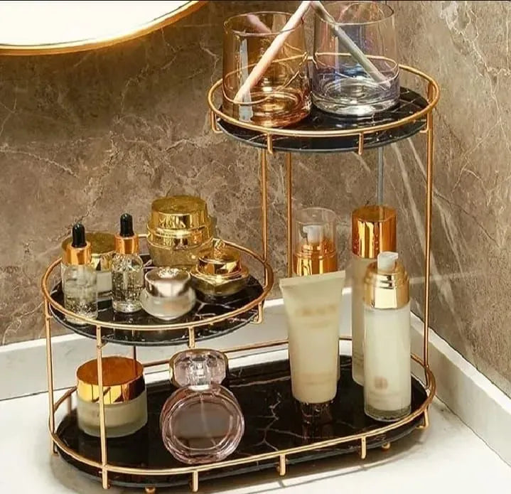 Close up view of durable round makeup organizer shelf showing strong quality material